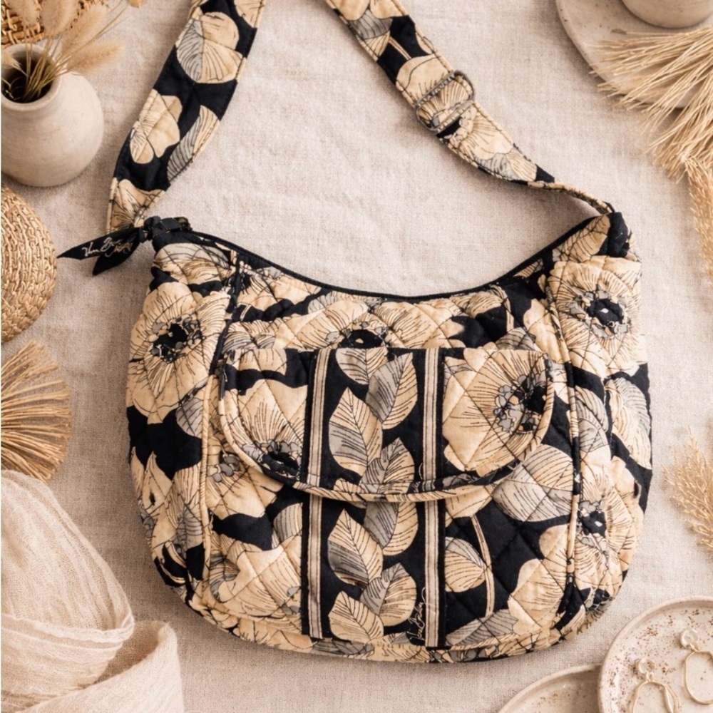 Vera Bradley Clara Crossbody Black Cream Floral Camellia